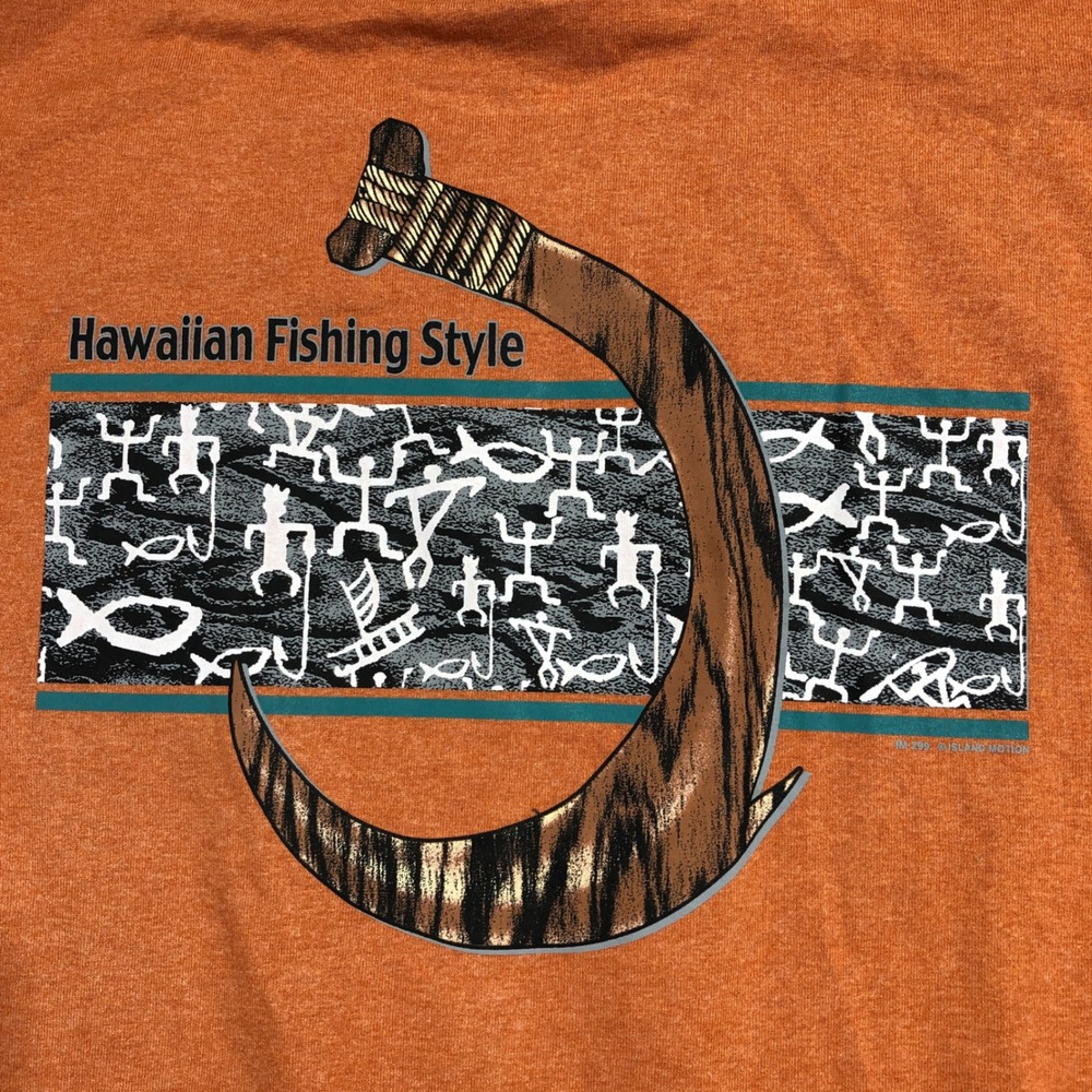 Gildan Hawaiian Fishing Style Shirt Mens XL Orange Long Sleeve‎ Graphic Tee
